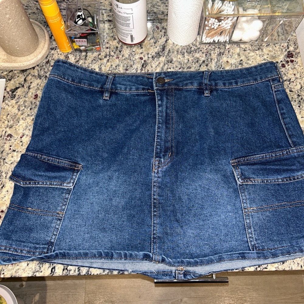 Denim Mini Skirt with Pockets